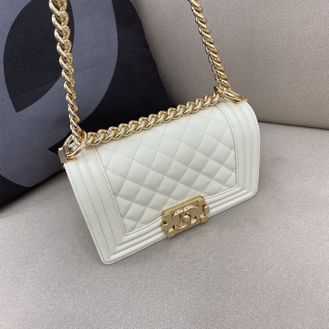 Caviar Small Boy Handbag Flap Bag A67085 White/Gold